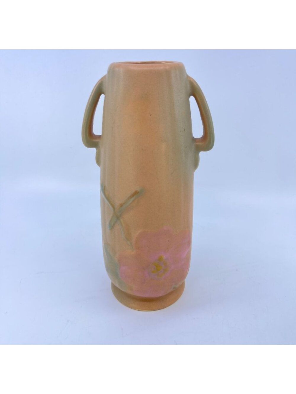 vintage weller ceramic vase wild rose pattern hand painted floral design